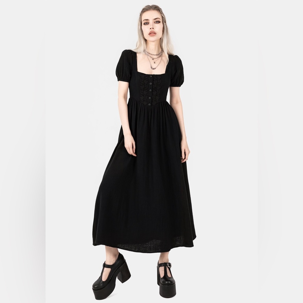 Rare Disturbia Black Alder Midi Dress with Puff Sleeves US sz 8, fits like a 10. - Picture 7 of 7